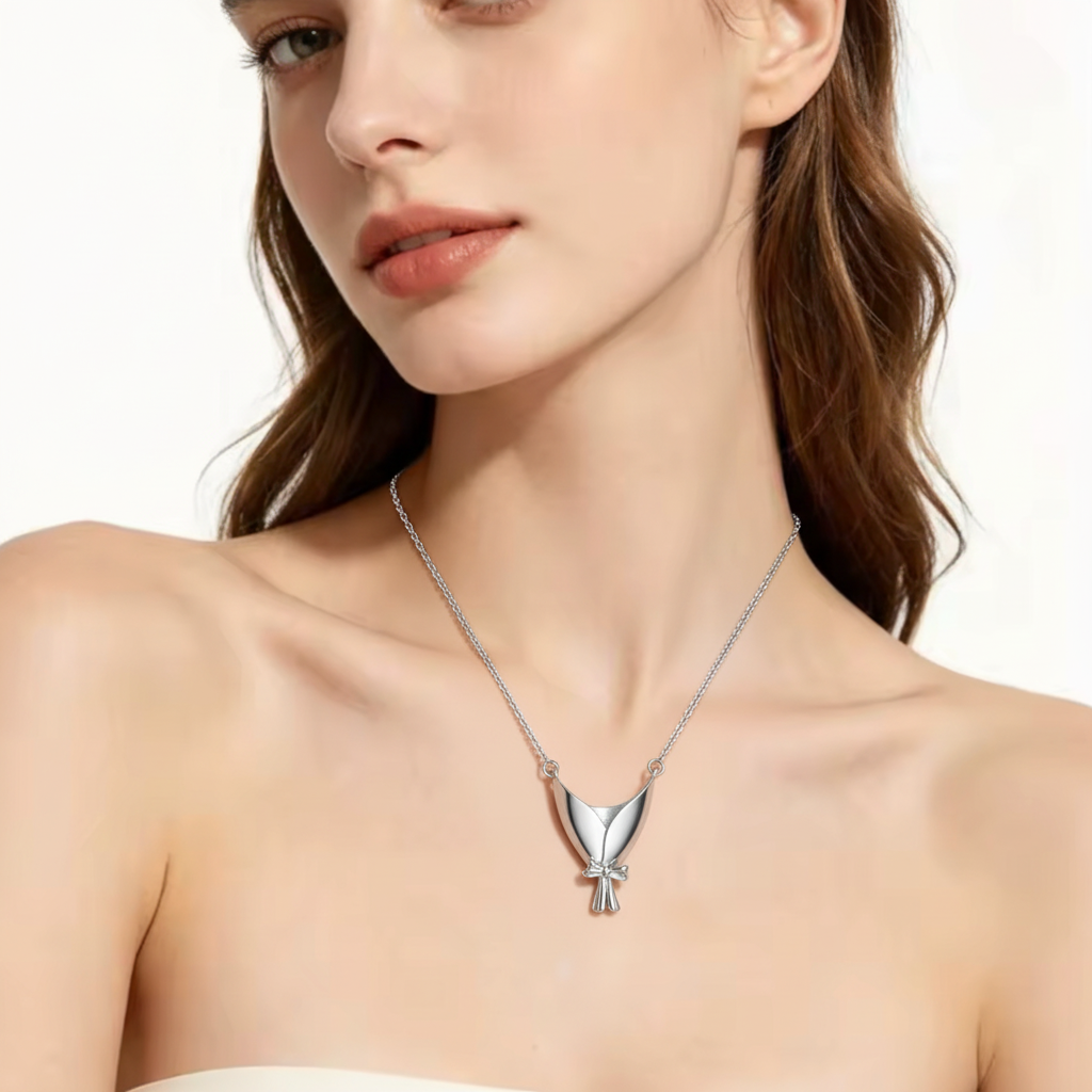 Model wearing bouquet necklace